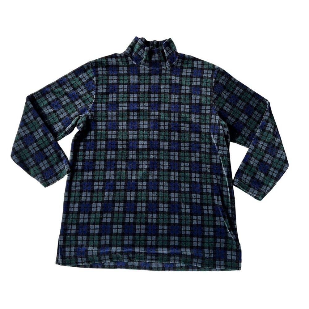 Talbots Petites Plaid Mock Neck Velvety Soft Shirt SP Cozy Fall Winter Warm